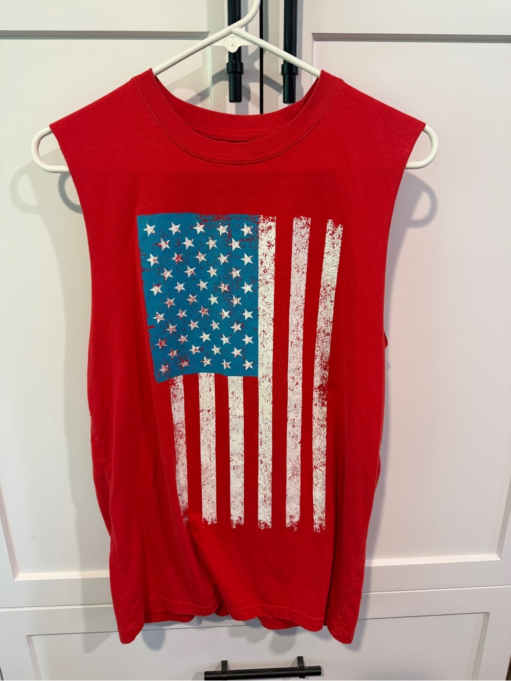 Kids Red Muscle Tee with Flag Graphic